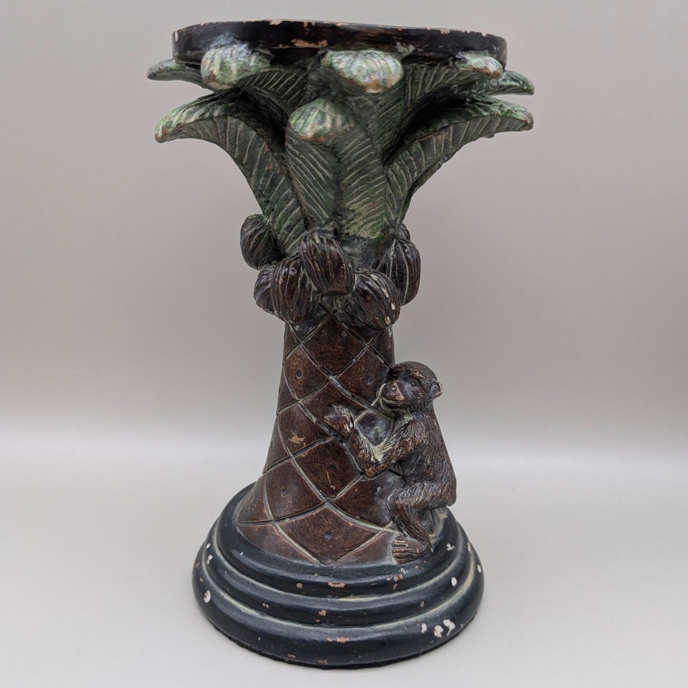 Vintage Style Monkey Palm Tree Coconuts Pillar Candle Stands Holders - Set of 2 - Picture 8 of 16